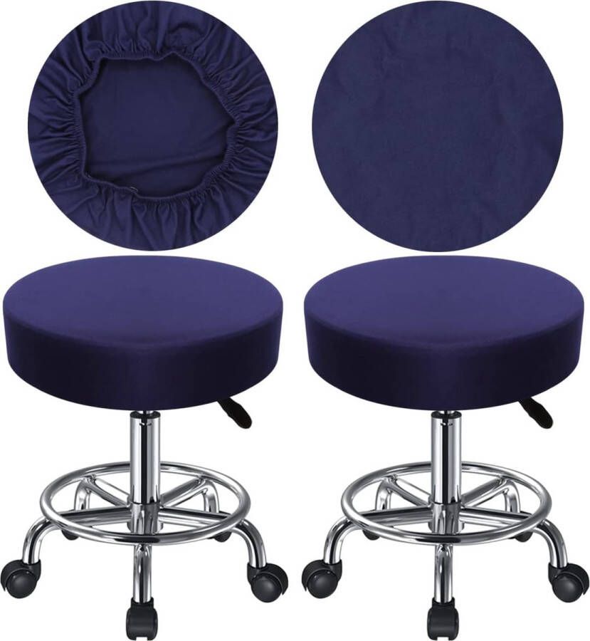 Krukhoes rond kruk rond 30-40 cm rijke kleuren rekbaar kreukvrij wasbaar stofdicht zacht en duurzaam ook geschikt voor vierkante krukken (2 Z-marineblauw)