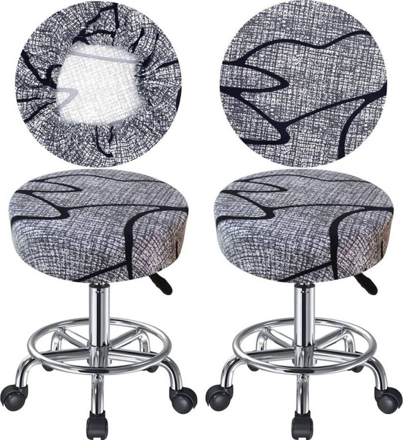 Krukhoes rond kruk rond 30-40cm rijke kleuren rekbaar kreukvrij wasbaar stofdicht zacht en duurzaam ook geschikt voor vierkante krukken (2 zwart grijs)