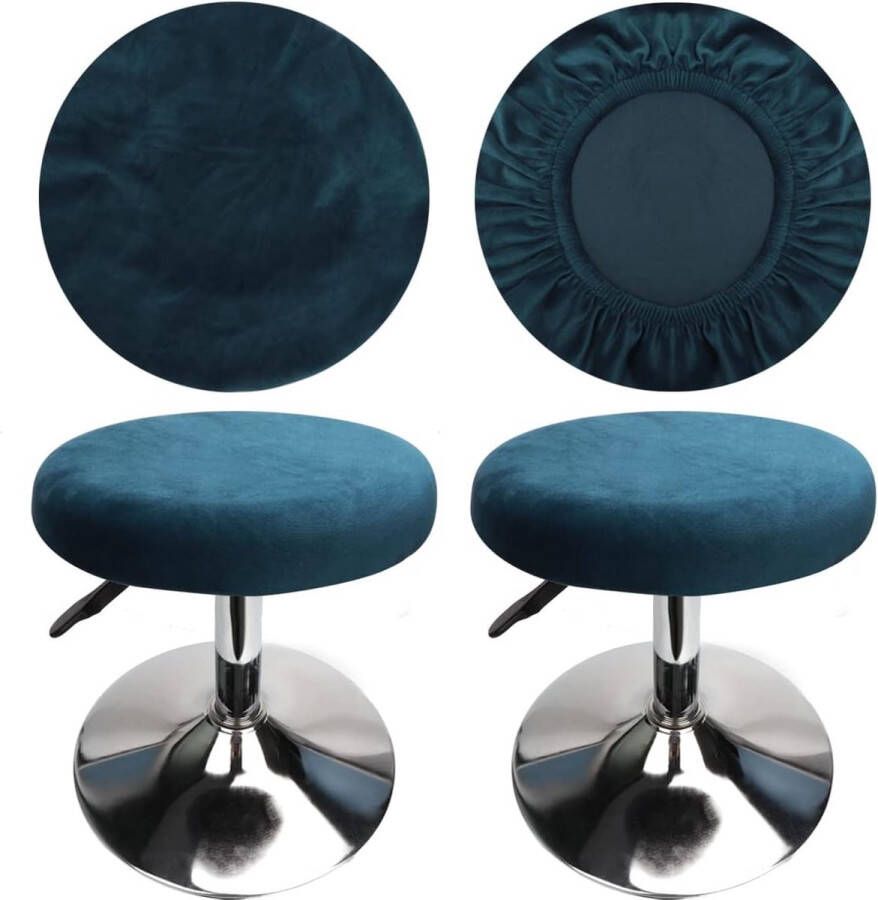 Stool cover round luxury fabric diameter 30-40cm round stretchable wrinkle-free washable dustproof stool cover (2 pieces peacock blue)