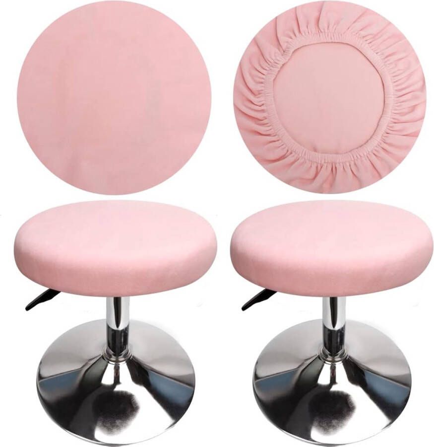 Stool cover round pink 30-40cm luxury fabric round stretchable wrinkle-free washable dustproof stool cover (2 pieces pink)