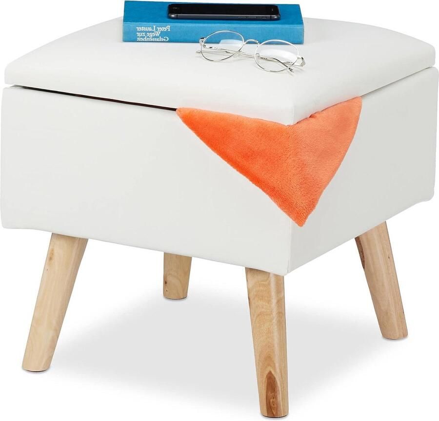 Krukje met opbergruimte Kunstleer 1 stuk Wit 40 x 40 x 40 cm