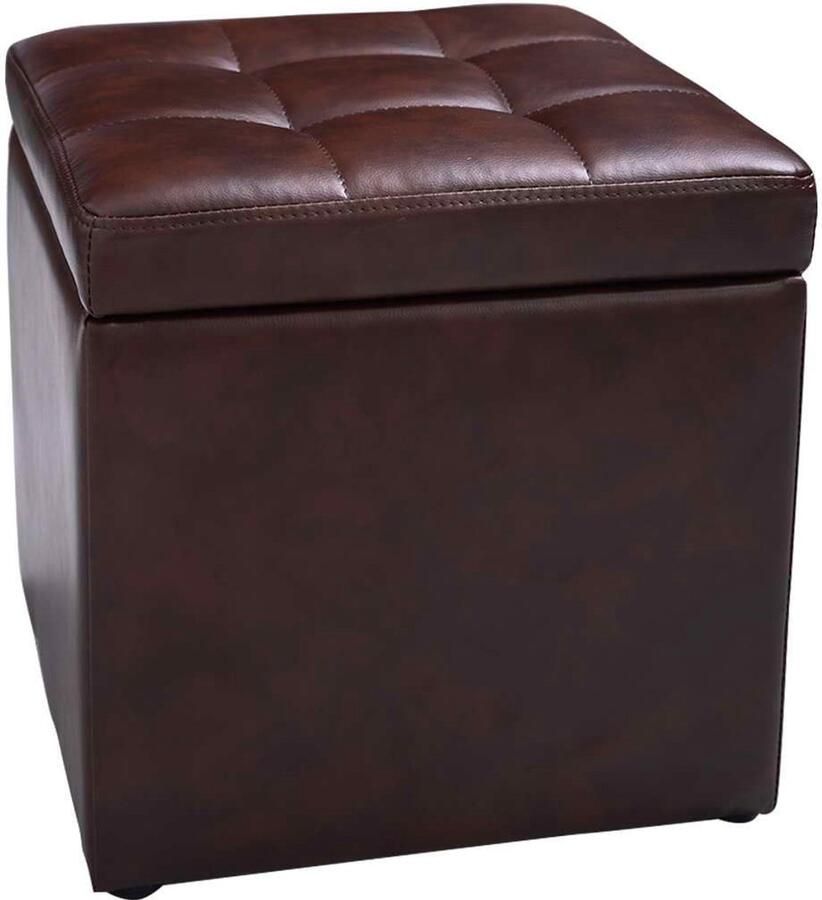 Kruk Poef met Opbergruimte – Voetenbank kunstleer max. 150 kg 40x40x40 cm bruin