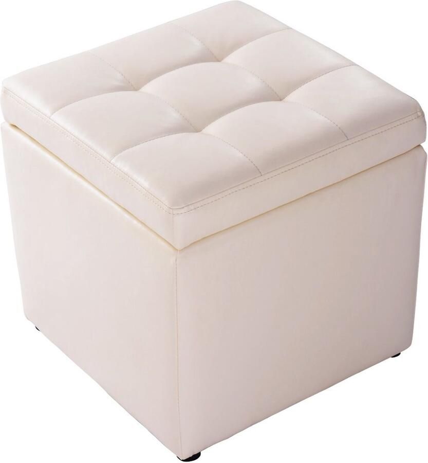 Kruk Poef met Opbergruimte – Voetenbank kunstleer max. 150 kg 40x40x40 cm wit bruin zwart