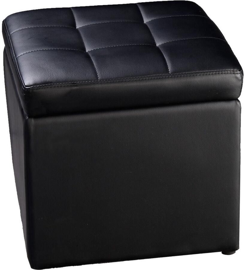 Kruk Poef met Opbergruimte – Voetenbank kunstleer max. 150 kg 40x40x40 cm zwart