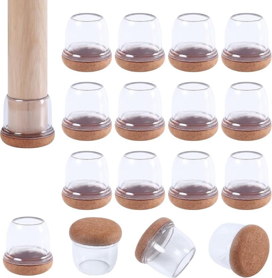 Krukpootbeschermer 16 Stuks Stoelpootdoppen Stoelpoothoezen Stoelpoot Vloerbeschermers Vilten Meubelbeschermers Voor Hardhouten Vloeren Rubberen Stoelpootbeschermers Voor Houten Vloeren Rond Siliconen Transparant