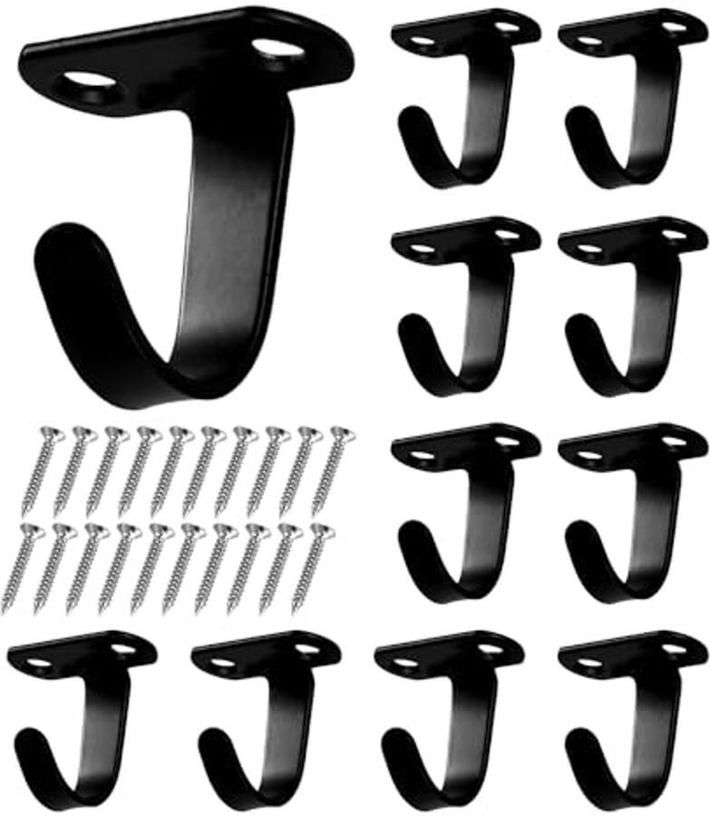 KRYMSON 10 stuks roestvrijstalen haken plafondhaken multifunctionele haken voor kledingkast badkamer keuken enz. (zwart)