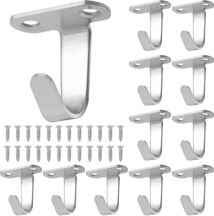 Kssvzz 12-pack plafondhaken roestvrijstalen haken voor het ophangen van kapstokken schroefhaken met 24 schroeven wandhaken voor plafond plantenmand boot hangende vogelhuisjes lantaarns (zilver)