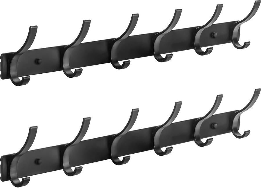 Kssvzz 2 stuks kapstokhaken zwart kapstokhaken wand met 12 haken kapstok wandkapstok voor slaapkamer badkamer keuken kapstokhakenrek voor jassen mantels petten sjaals en handdoeken