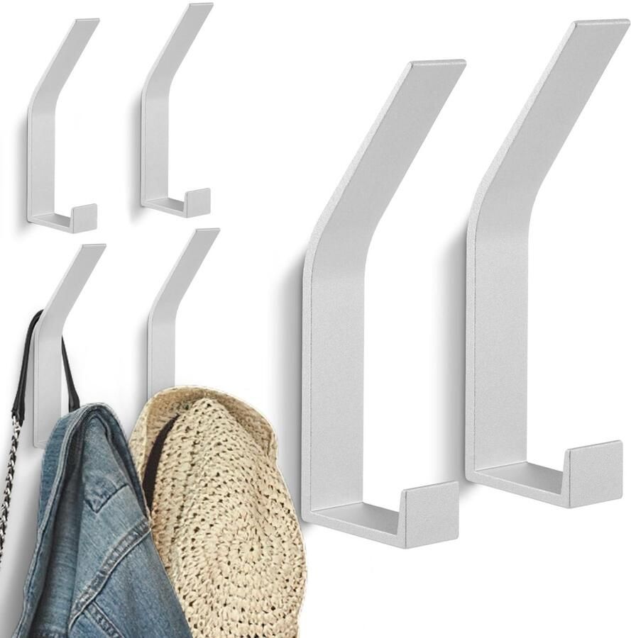 Kssvzz 6-pack kapstokhaken voor aan de muur voor boren en schroeven onzichtbaar moderne kapstokhaken voor aan de muur voor jassen mantels petten sjaals handdoeken handtassen en meer zilver