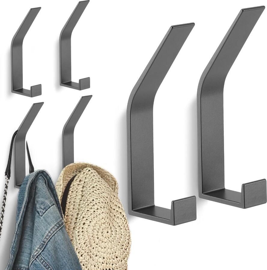 Kssvzz 6 stuks grijze kapstok wand voor boren en schroeven onzichtbare moderne kapstok wand voor jassen mantels petten sjaals handdoeken handtassen en meer