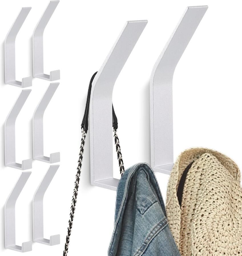 Kssvzz 8-pack kapstokhaken voor wandmontage geschikt voor boren en schroeven onzichtbaar moderne kapstokhaken voor wandmontage voor jassen mantels petten sjaals handdoeken handtassen en meer zilver