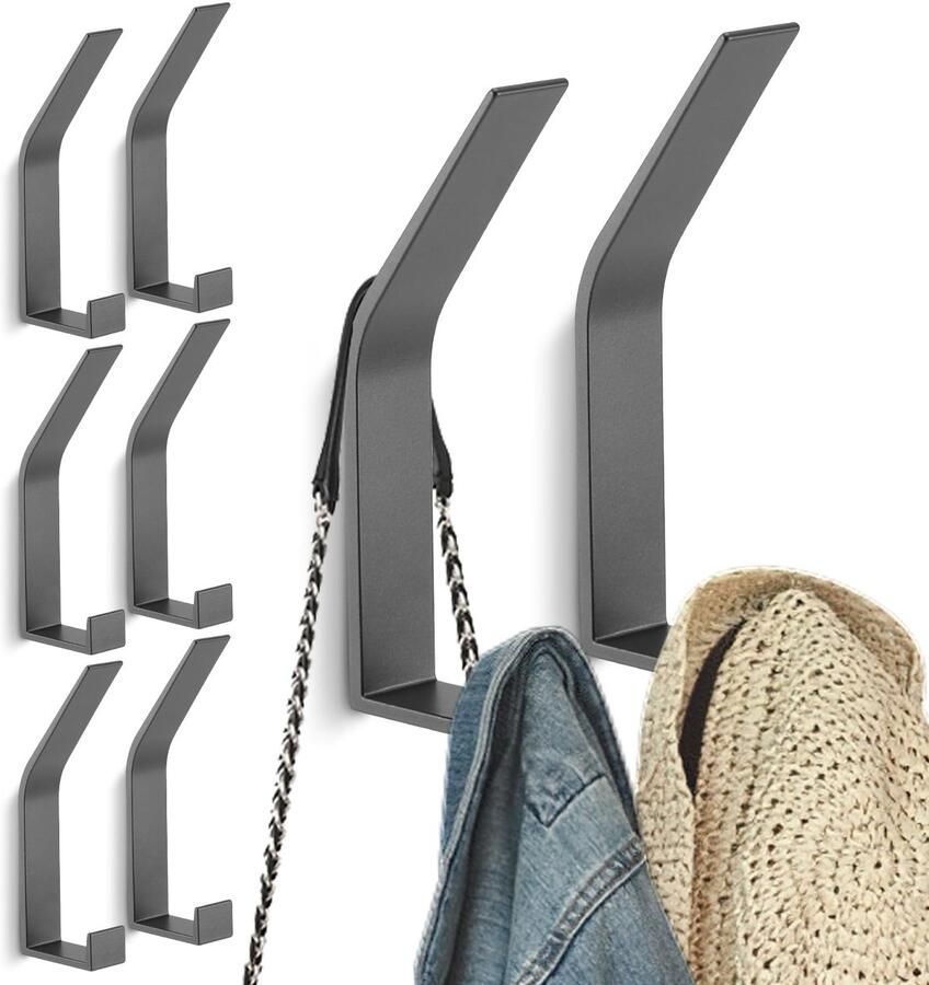 Kssvzz 8 stuks grijze kapstok wand voor boren en schroeven onzichtbare moderne kapstok wand voor jassen mantels petten sjaals handdoeken handtassen en meer