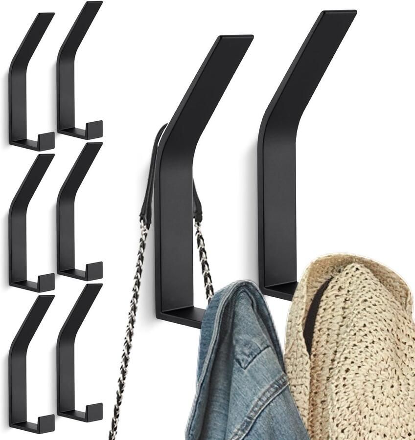 Kssvzz 8 stuks zwarte kapstokhaken wand voor boren en schroeven onzichtbare moderne kapstokhaken wand voor jassen mantels petten sjaals handdoeken handtassen en meer