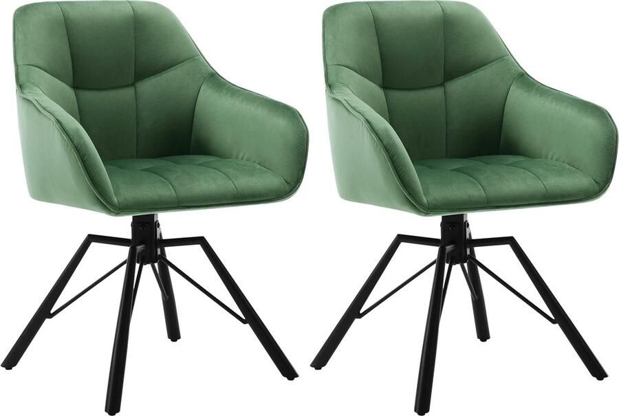 KTN Eetkamerstoelen set van 2 360 Graden Draaibare Zitting Rugleuning Armleuning Fauteuil Woonkamerstoelen Kuipstoelen Velvet Fluwelen Stof Gewatteerde Zitting Metalen Poten Groen