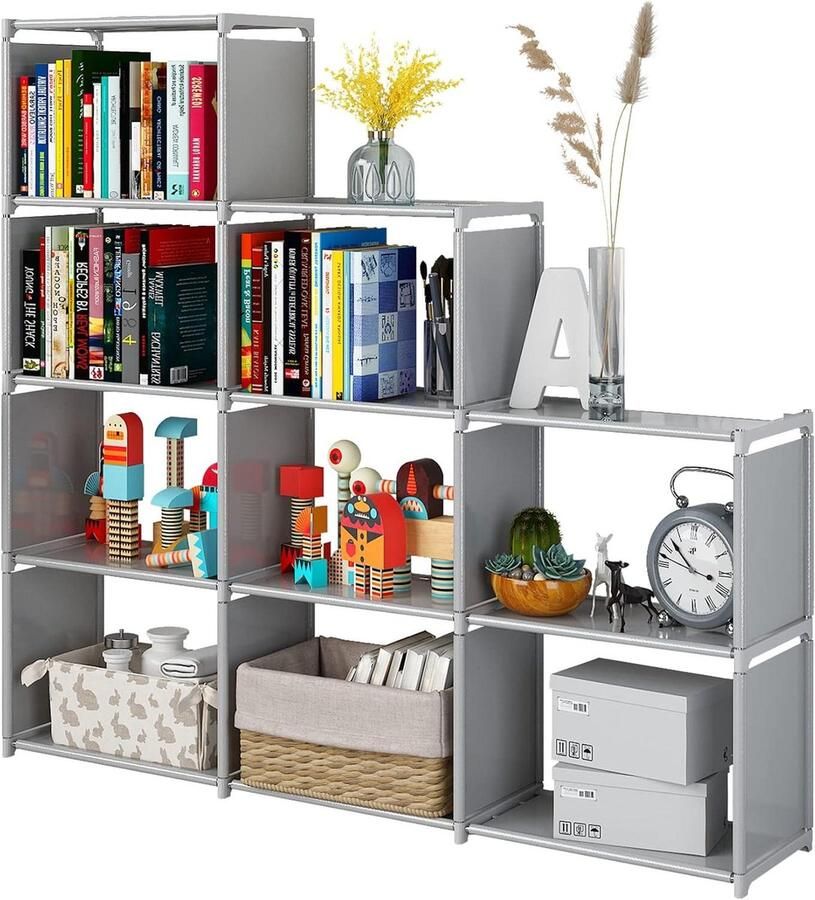 Kubus Boekenkast met Trapopbergunit voor Boeken Speelgoed en Kleding Multifunctionele Opbergorganizer in Grijs