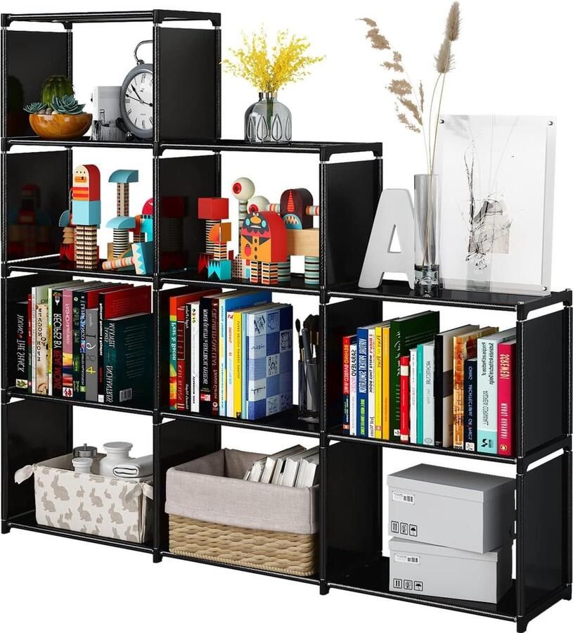 Kubus Boekenkast Onder Trappen Opbergunit voor Boeken Speelgoed Kleding Gereedschap Zwart