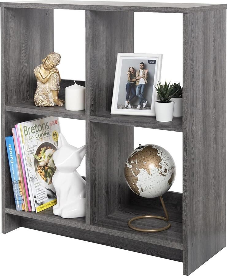Kubus boekenkast Open houten plank Kast met 4 planken Eenvoudige montage modulair Kantoor woonkamer school Wood Open Shelf WOS-4 Grijs Eiken