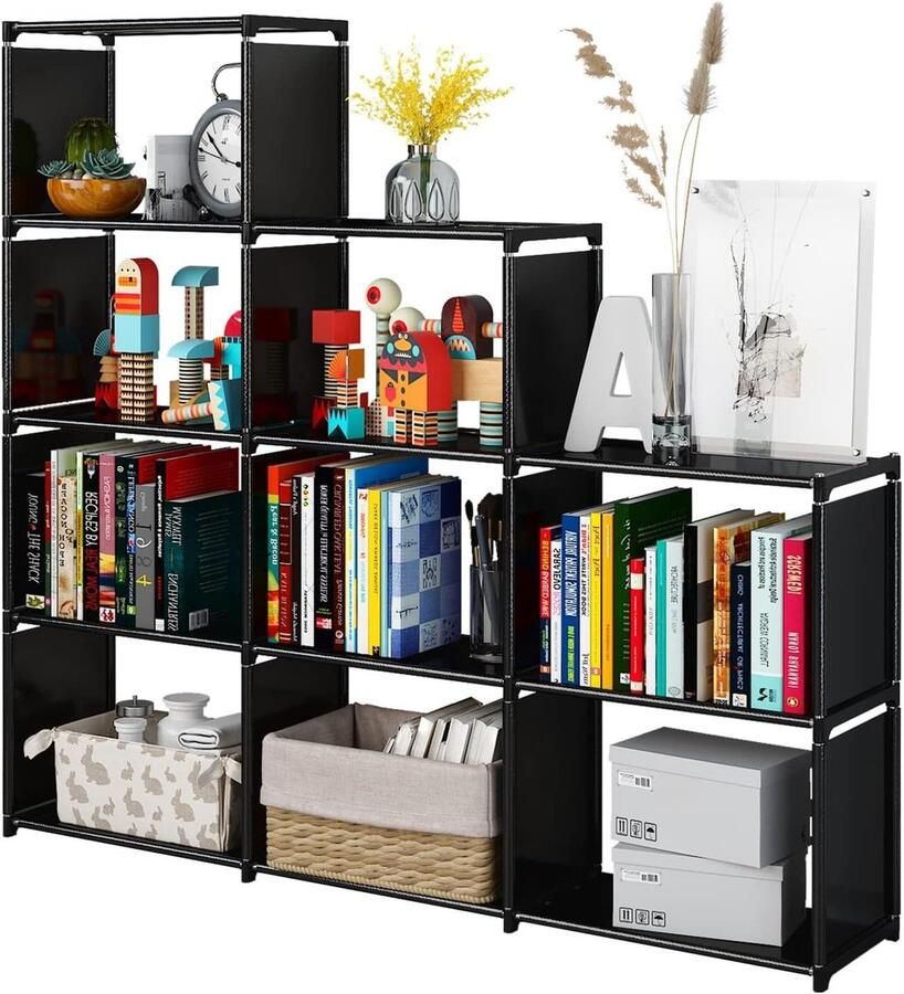 Kubus Boekenkast voor Onder Trappen Opbergunit voor Woonkamer Multifunctionele Opbergorganizer Zwart Boeken Speelgoed Kleding Gereedschap