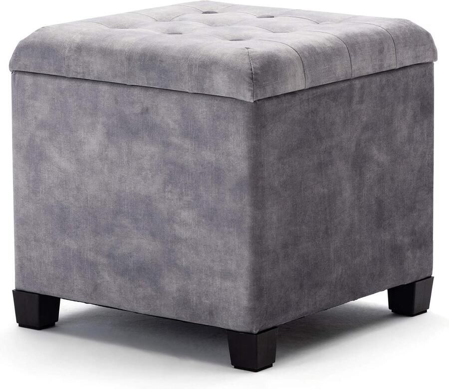 Luxe opbergkruk voetenbank 1 stuk lichtgrijs wolk fluweel 45 cm