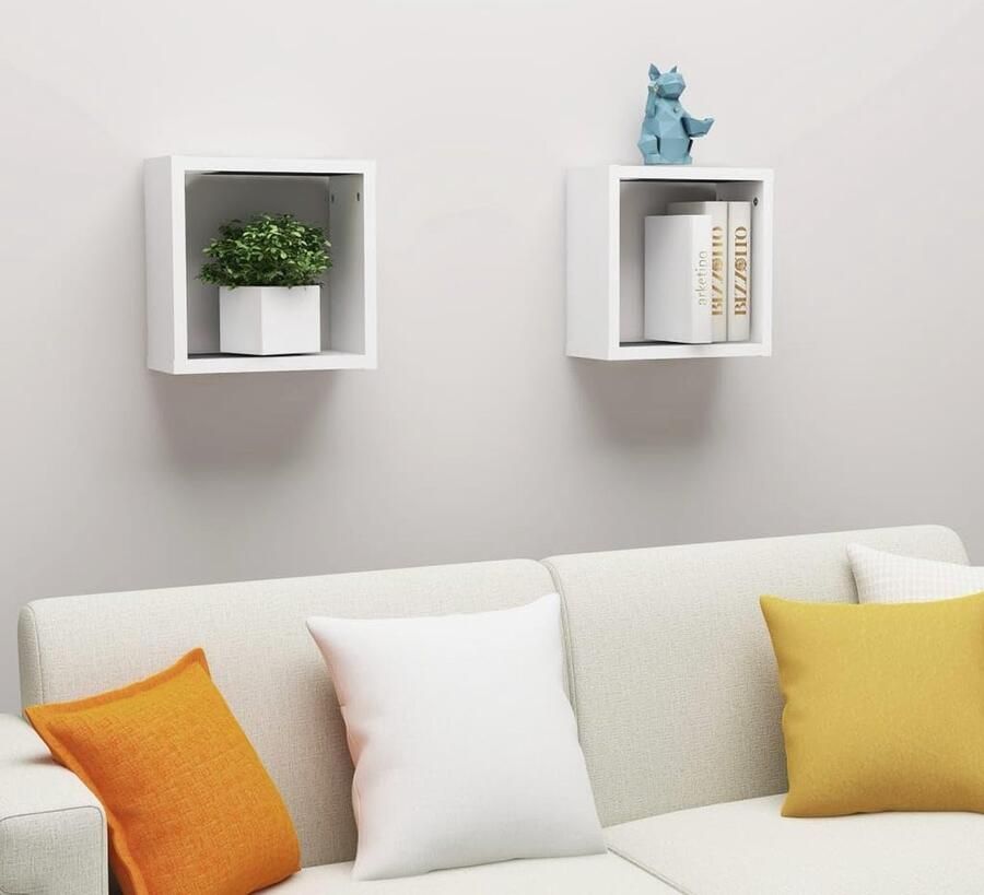 Kubus Wandrek hangrek zwevende plank wandplank opbergkubus planken wandkubus 2 stuks wit 30 x 15 x 30 cm