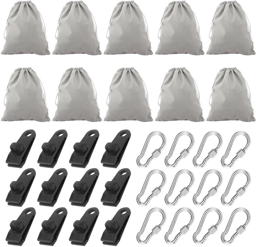 KUHAWL 10 stuks gewichtstas voor prieelgordijnen buiten tafelkleedgewichtset met 12 karabijnhaken 12 clips gewichten voor prieel voor tafelkleden voor familiefeesten kamperen bruiloften