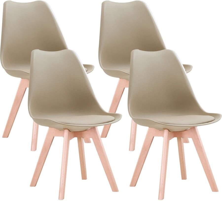 ZCNR Set Van 4 Eetkamerstoelen Keukenstoelen Beige Plastic Gestoffeerde Stoel