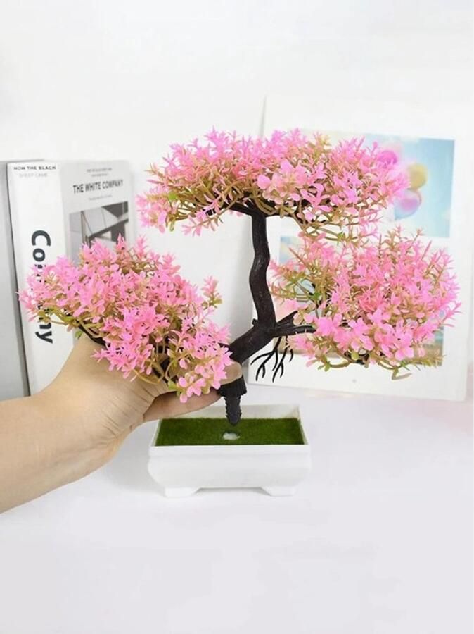 Kunst Bonsai Boom – 25 x 18 cm – Roze – Decoratieve Nepplant in Pot – Kunstbloem Tafel Decoratie