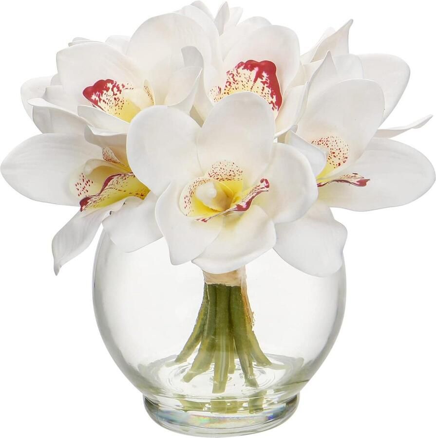 Kunstbloem in vaas Echte touch neporchidee cymbidium Glazen vaas met faux water Zijde wit faux phalaenopsis arrangement Thuiskantoor bruiloft tafel middelpunt decoratie