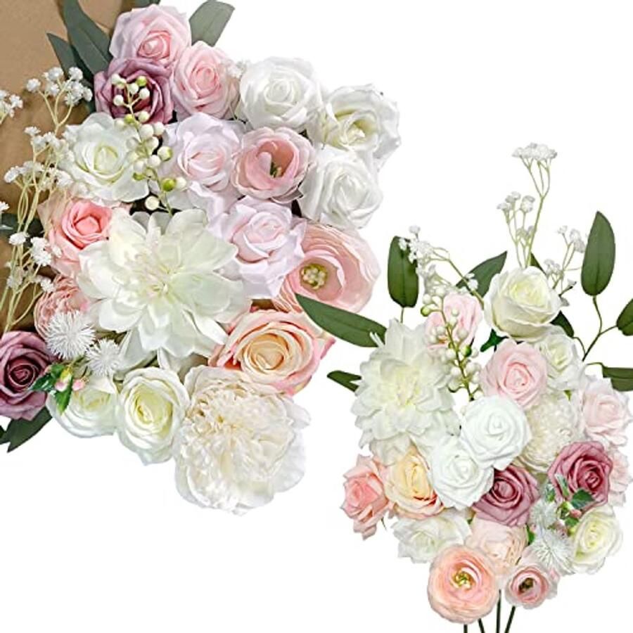 Kunstbloem met stengels kunstbloemen stoffige roos kunstbloemen bruiloftsdecoratie bloemen voor op tafel taartdecoratie bruiloft eetbaar decoratieve bloemen voor bruidstaarten (delicate blush)