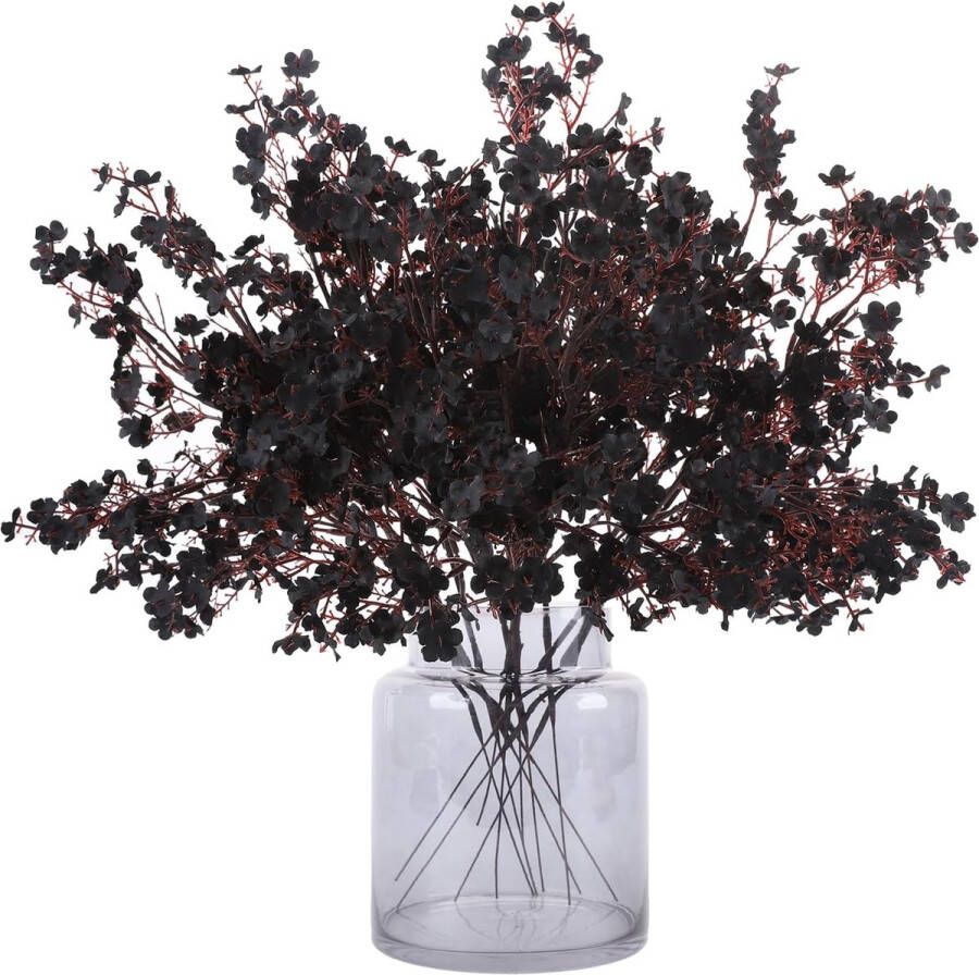 Kunstbloemen 12 stuks Gypsophila kunstbloemen voor doe-het-zelf bruiloft boeket party tafel centerpieces bloemstukken en huis herfstdecoratie (zwart)