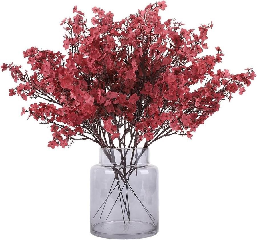 Kunstbloemen 12 stuks Gypsophila kunstzijden bloemen voor thuis decoratie bruiloft feest tafel centerpieces tuin feestdecoratie (karmijn)