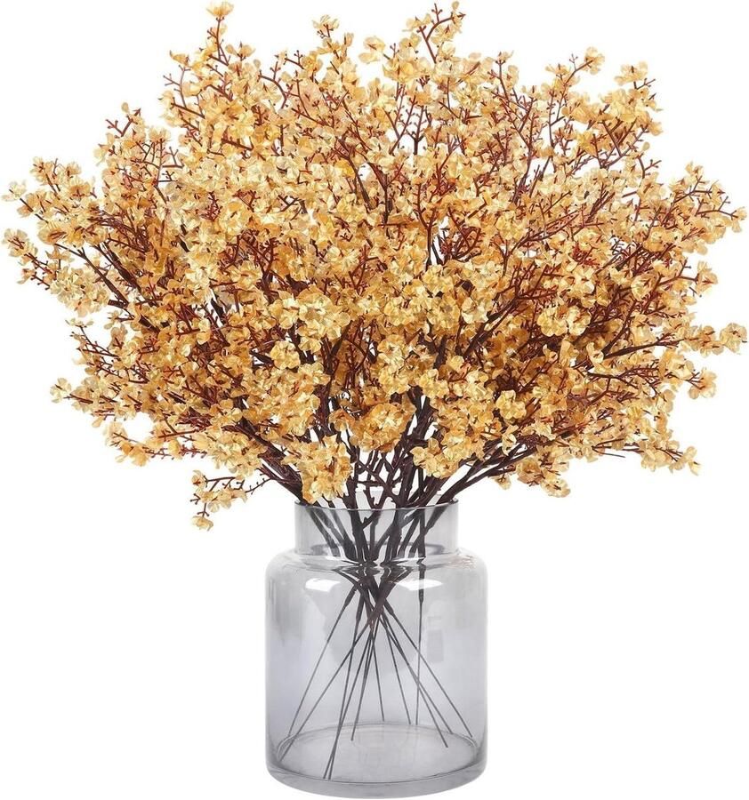 Kunstbloemen 12 stuks Gypsophila voor doe-het-zelf bruiloft en kerstdecoratie bloemstukken en party tafel centerpieces in goudkleur