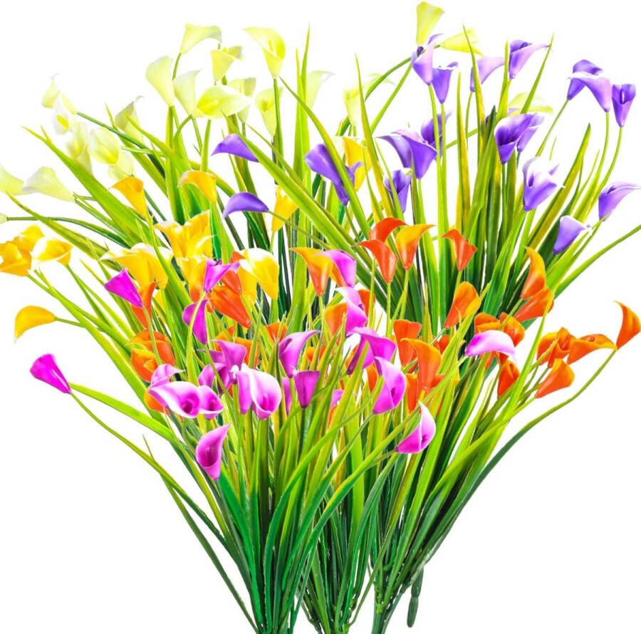Kunstbloemen 6 stuks decoratieve Calla Lily boeket van bloemen kunstbloemen uv-bestendig decoratie voor huis tuin kantoor keuken tafel middenstuk decoratie (5 kleuren)