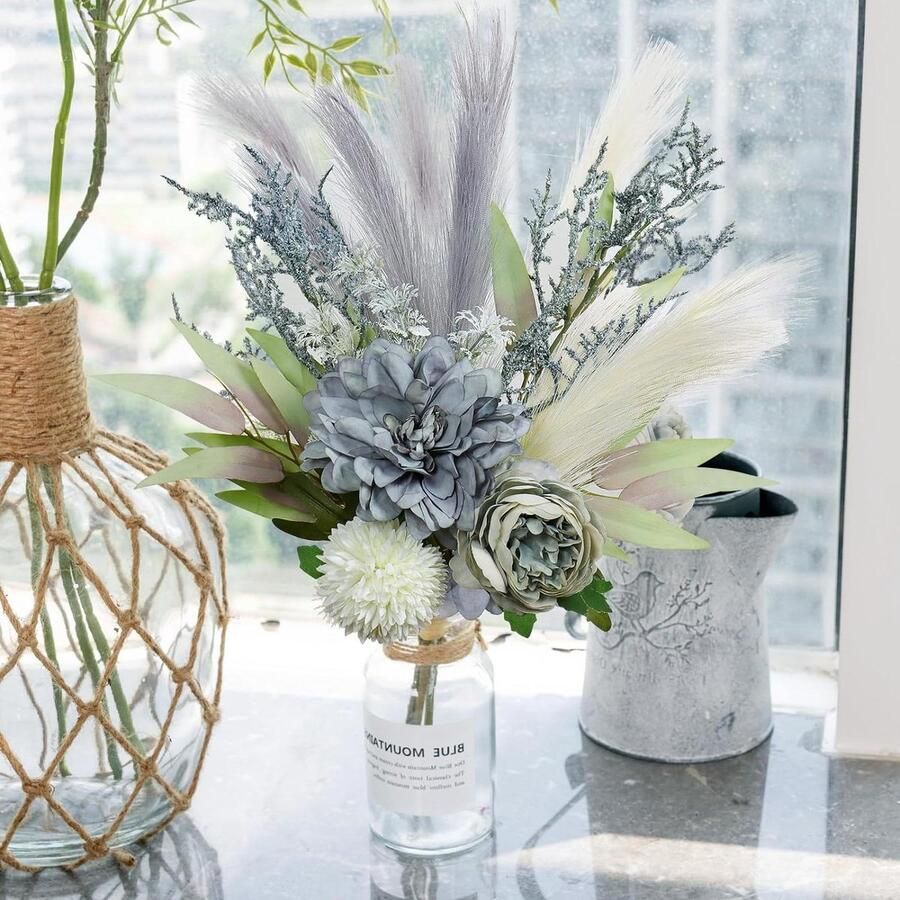 Kunstbloemen arrangementen bruiloftsboeketten decoraties realistische kunstbloemen eettafel middenstukken tuinfeest decoratie paars-wit kunstboeket