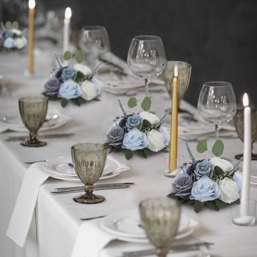 Kunstbloemen boeket bloemballen tafeldecoratie bruiloftsdecoratie 10 stuks stofblauw kunstrozen bloem voor bruiloft tafel decoratie bloemstuk kunstdecoratie voor woonkamer *******cadeautje twee badmat. 50*80 cm******