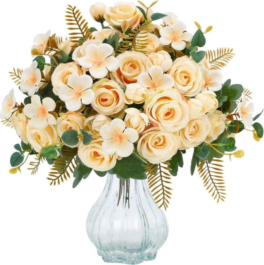 Kunstbloemen Bos Rozen Wit Nep Rozen Boeketten Voor Bruiloft Party Tafel Centerpieces Decoratie Thuis Keuken kunstboeket