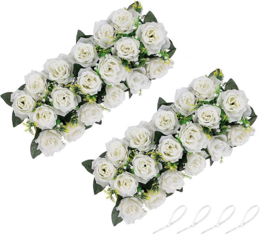 Kunstbloemen Centerpieces voor tafels 2 stuks witte bloemen 50 cm lang nep zijden bloemen rozen arrangementen voor bruiloft feest tafelloper eetkamer woonkamer middelpunt decor