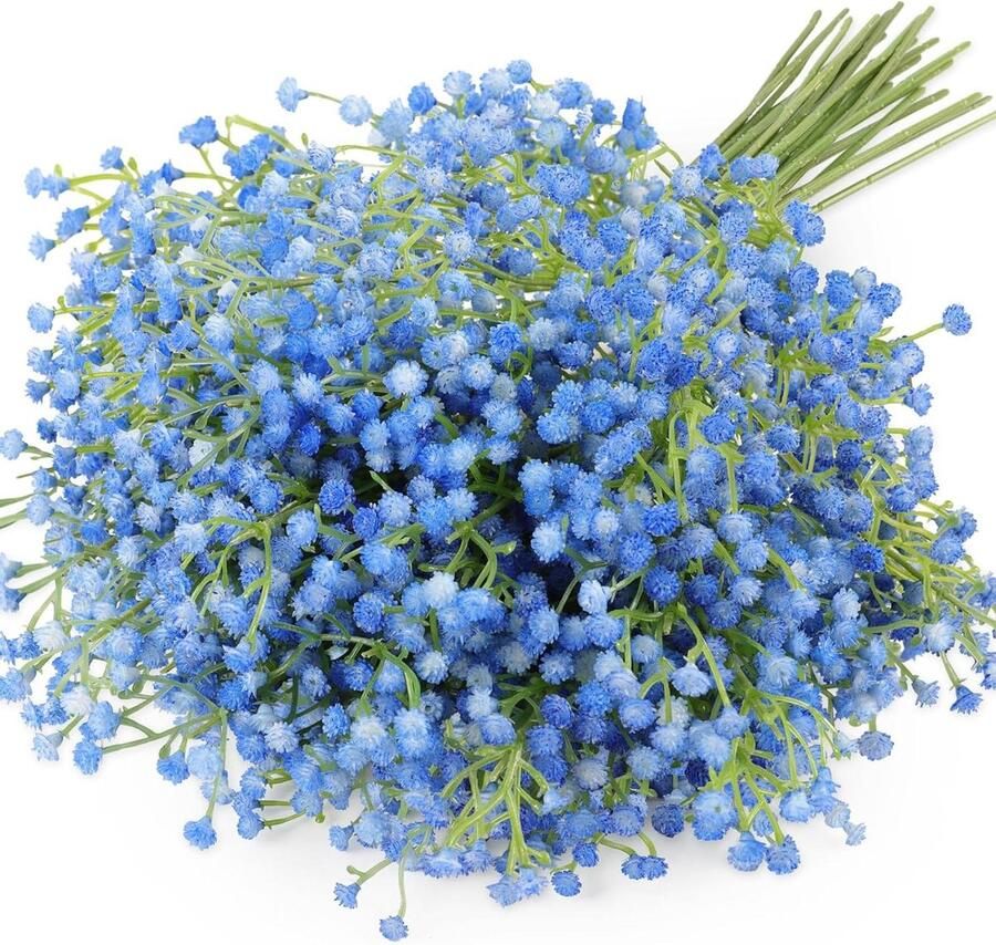 Kunstbloemen Gypsophila 15 stuks voor baby's doe-het-zelf bruiloft boeket feest tafel woondecoratie (blauw)