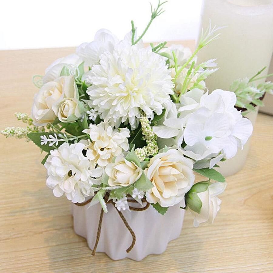 Kunstbloemen hortensia keramische vaas kunstbloem met pot kunstbloem decoratie huis vaas voor bruiloft kantoor tafel raam woonkamer slaapkamer feest wit