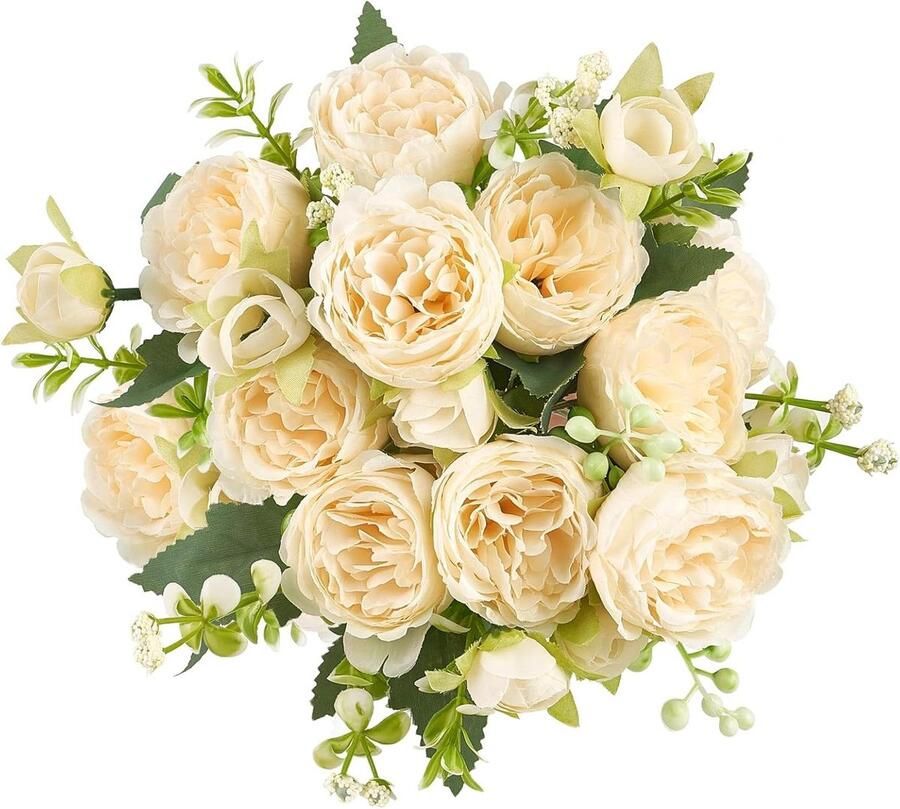 Kunstbloemen Pioenrozen Decoratie 2 Bundels Nep Boeket Faux Bloemstukken Eettafel Centerpieces Huisdecoratie Bruiloft Champagne Kleur