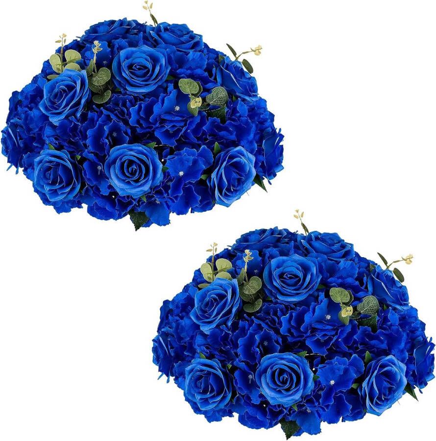 Kunstbloemen voor tafels set van 2 grote kunstbloemen rozenballen 40 cm diameter koningsblauwe zijde kunstrozenarrangement boeket voor bruiloft middelpunt tafeldecoratie