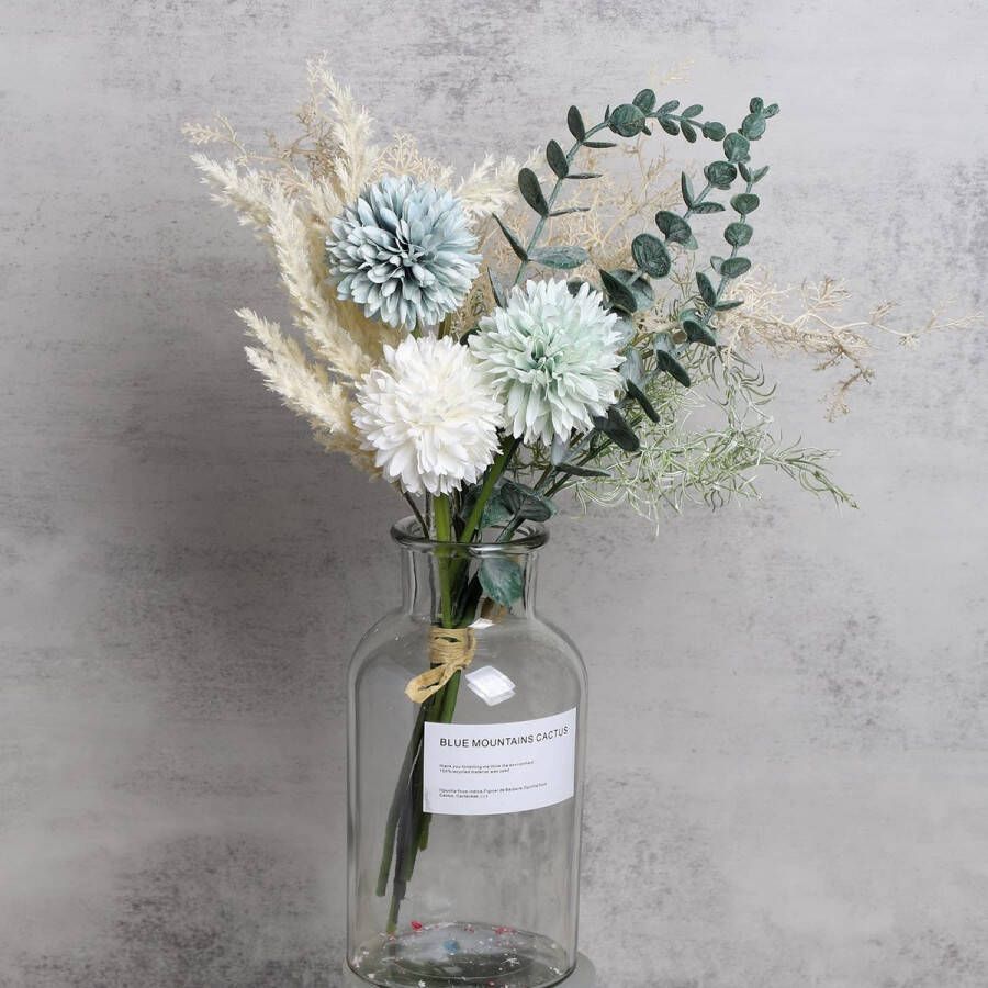 Kunstbloemen zijden bloemen kunstbloemen boeket chrysant eucalyptus kunstplanten bloemarrangementen decoratie bruiloft tafel middenstukken blauw