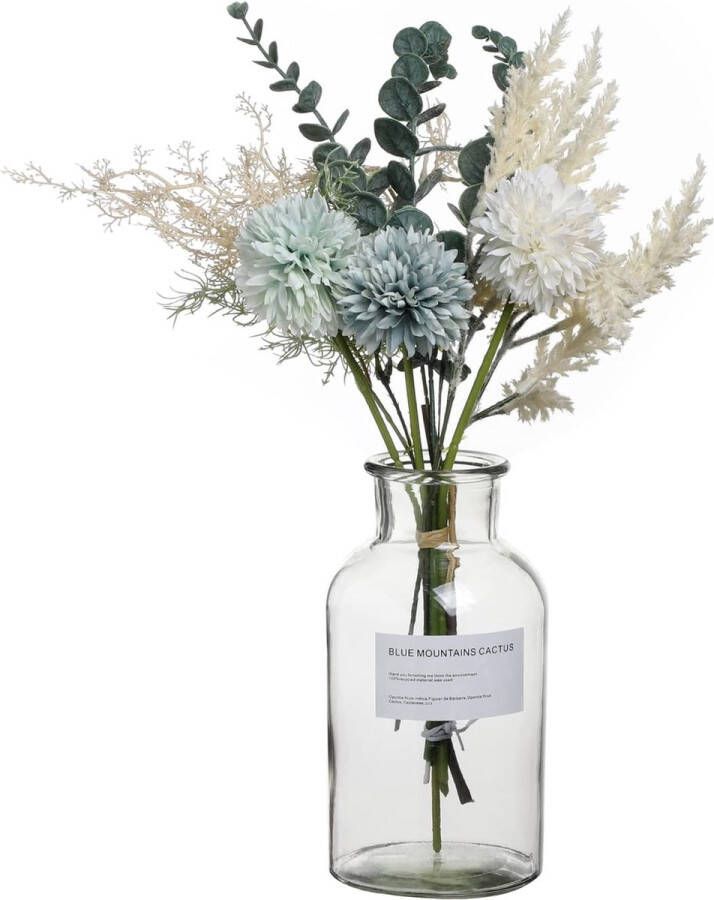 Kunstbloemen zijden bloemen kunstbloemen boeket chrysant eucalyptus kunstplanten bloemstukken decoratie bruiloft tafel middenstukken blauw