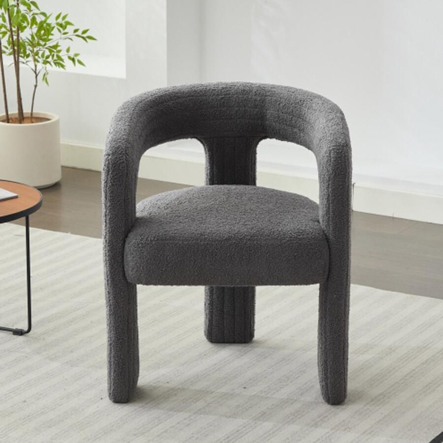 Kunstbont accumuleert modern fauteuil gemaakt van sherpa -stof met een teddy gevoerde enkele oven comfortabel en donzige leesstoel geschikt voor woonkamer slaapkamer hoek (grijs)