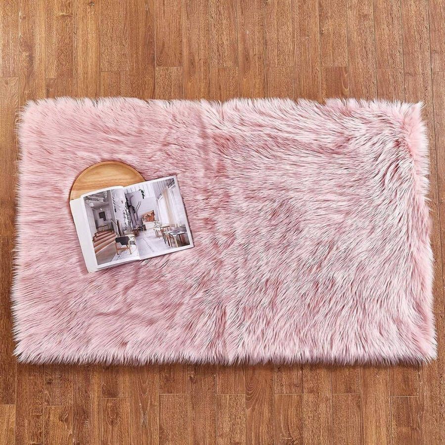 Kunstbont schapenvacht stijl tapijt (75 x 120 cm) faux fleece stoelhoes zitkussen zacht pluizig Shaggy tapijt voor slaapkamer bankvloer (roze 75 x 120 cm)