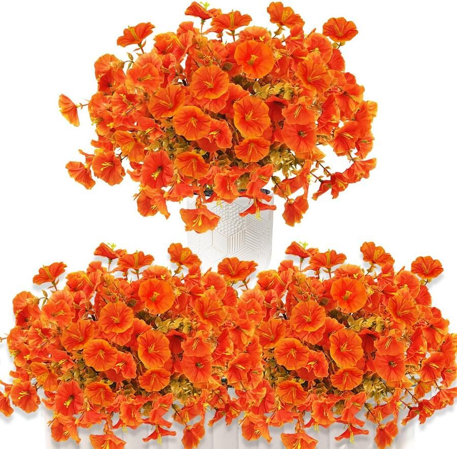 Kunstherfstbloemen 6 bundels kunstbloemen herfstbalkonplanten uv-bestendige zijden bloemen herfsttakken herfstdecoratie voor binnen buiten tuin tafel (rood oranje)