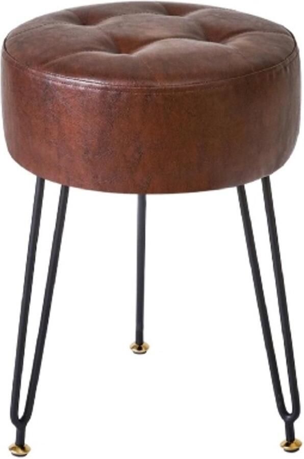 Retadou Kunstlederen ronde voetensteunkruk make-up ijdelheidspak bijzettafel PU kaptafel zitting poef bankkruk gouden stalen poten donkerbruin L G-31Z - Foto 2