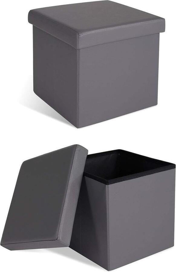 Kruk bank kunstleer Grijs 38 x 38 x 38 cm voetenbank met opslagruimte