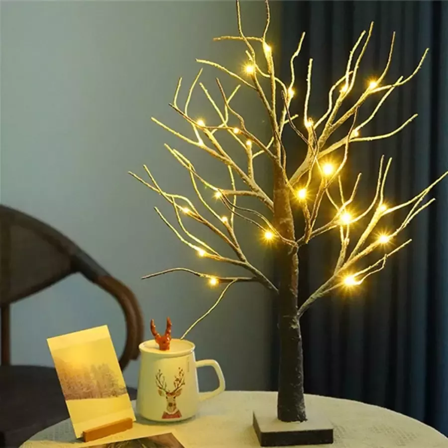 Kunstmatige Berkenboom Lamp met 24 LED lichtjes-kerstdecoratie leuk voor met kerstmis voor woonkamer en slaapkamer-LED lamp-Werkt Op Batterijen