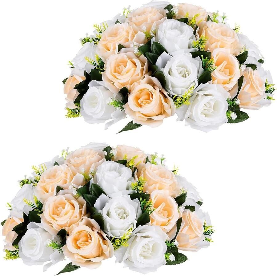 Kunstmatige Bloem Bal Centrepieces 35cm Champagne & Wit Nep Bloemen Rozen Ballen Bruiloft Receptie Partij Tafel Decoraties kunstboeket